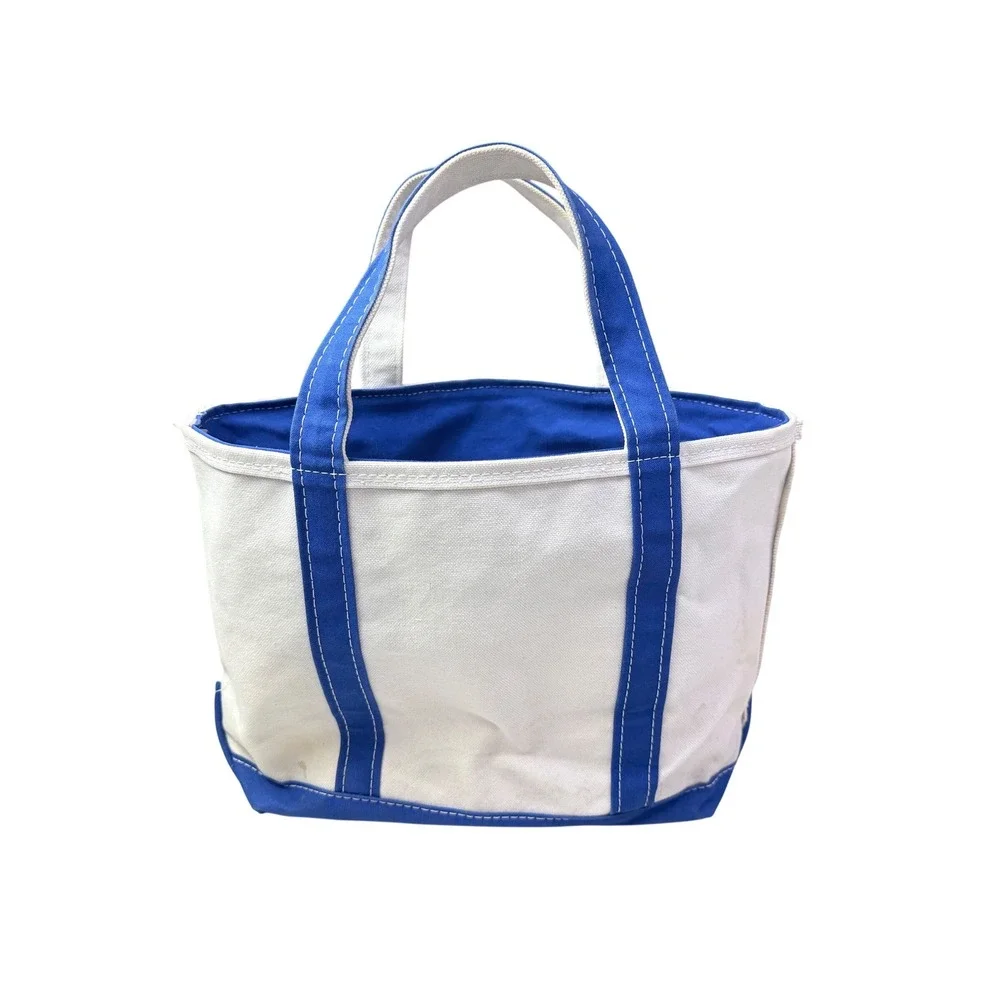 LLBean Boat and Tote Bag Blue White Canvas Zippered‎ Personalized Spunky